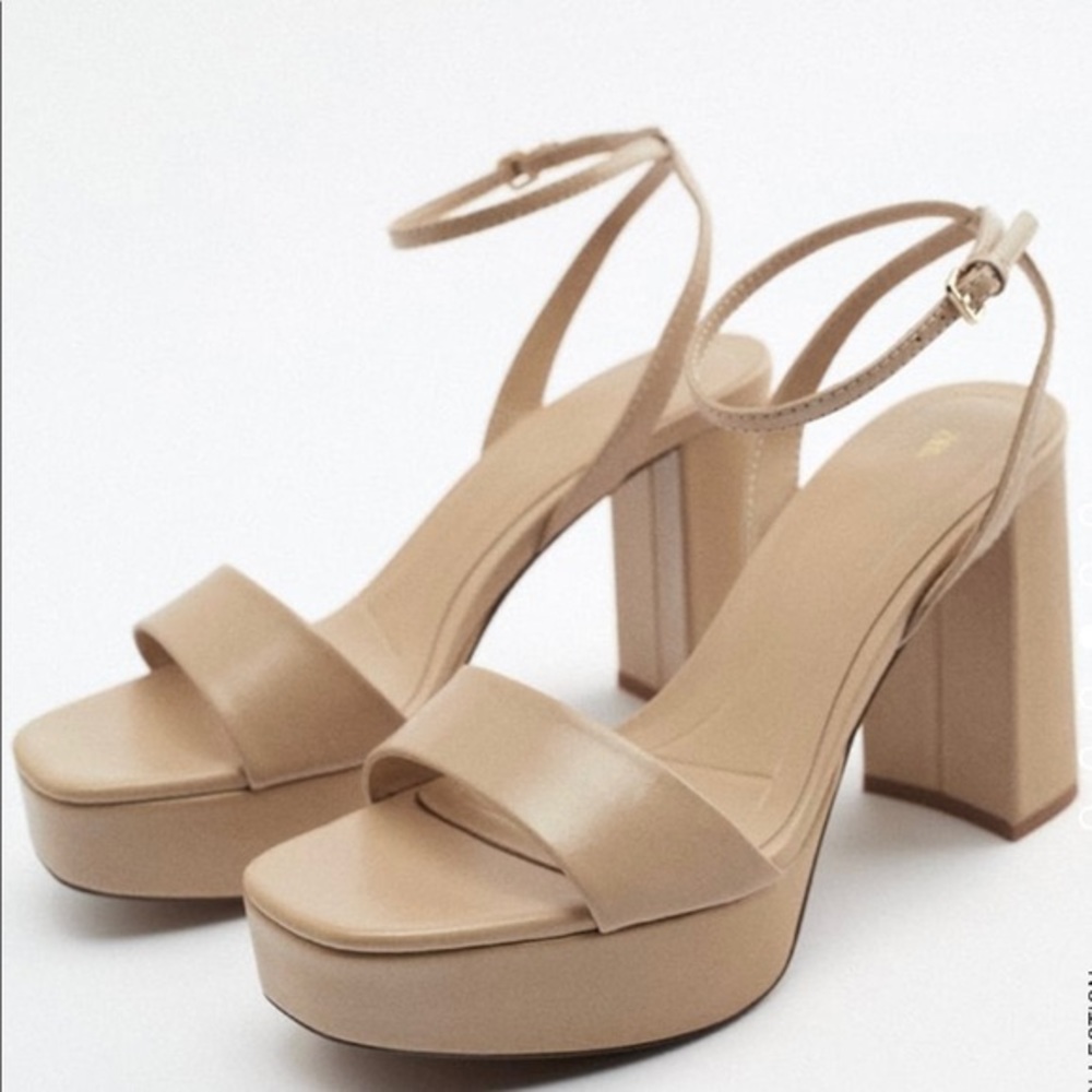 Zara square toe leather platform heels